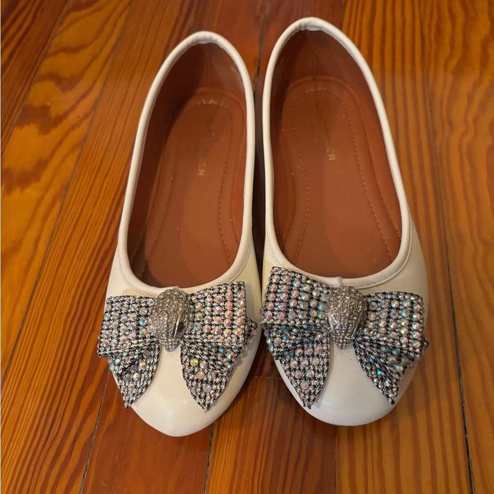 Kurt Geiger White Flats with Rhinestone Bow